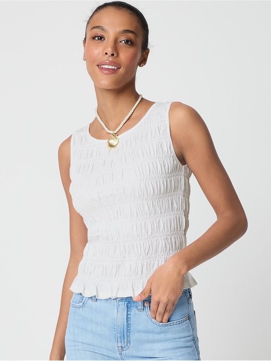 J. Crew Tops - J. Crew White Smocked Tank Top with Ruffled Hem